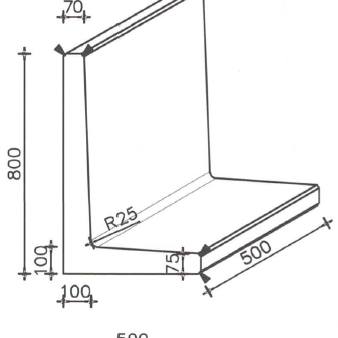 Betonnen L-element 50x50x80 zwart