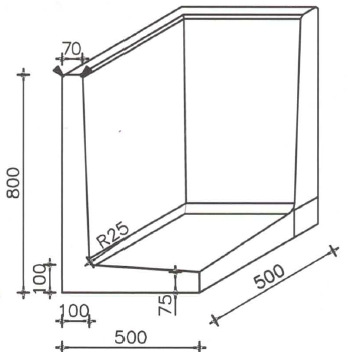 Betonnen L-hoekelement 50x50x80 zwart