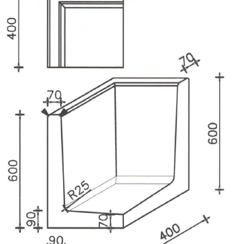 Betonnen L-hoekelement 40x40x60 zwart