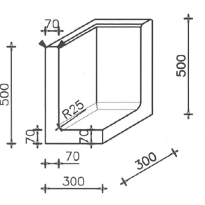 Betonnen L-hoekelement 30x30x50 zwart