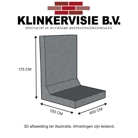 Gebruikte Keerwand 175cm Hoog. 400cm Lang. 100cm Voet. Grijs