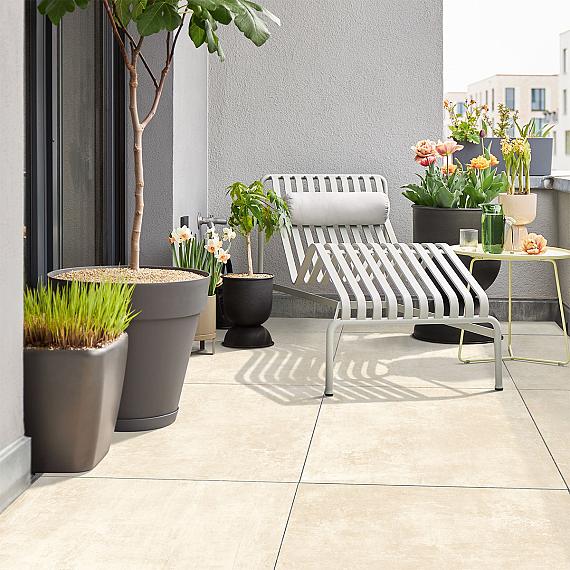 Vol keramische tegel, betonlook 80x80x3 cm, Crème