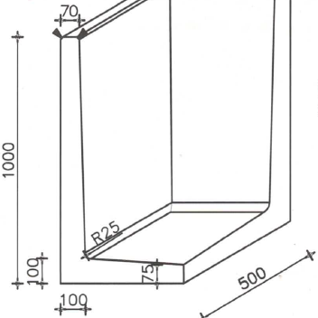 Betonnen L-hoekelement 50x50x100 zwart