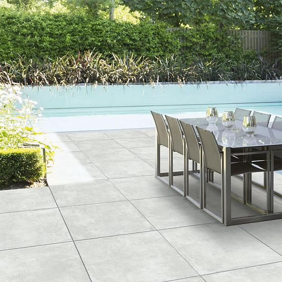 Vol Keramische Tegel, Betonlook 80x80x3 Cm, Ivoor