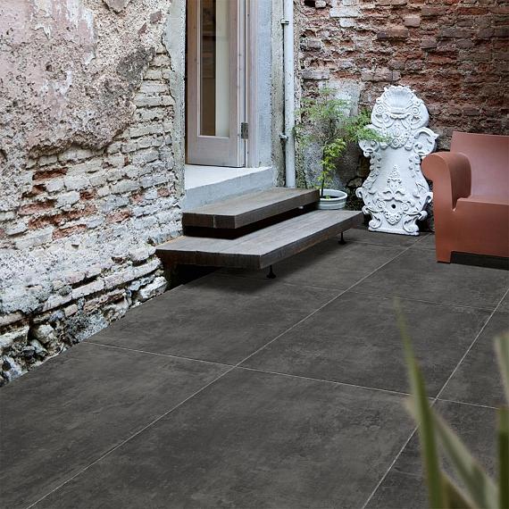 Vol Keramische Tegel, Betonlook 80x80x3 Cm, Antraciet