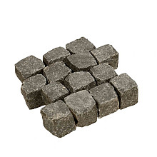 Bestrating gekloofd. Vietnamese basalt 10x10x6-8 cm Bekapt zwart