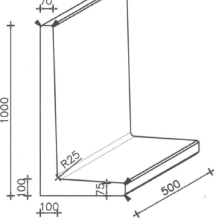 Betonnen L-element 50x50x100 zwart