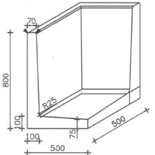 Betonnen L-hoekelement 50x50x80 zwart