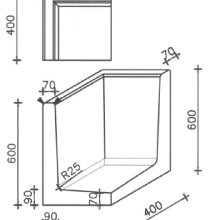 Betonnen L-hoekelement 40x40x60 zwart