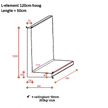 Betonnen L-element 50x50x120 zwart