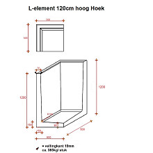 Betonnen L-hoekelement 50x50x120 zwart