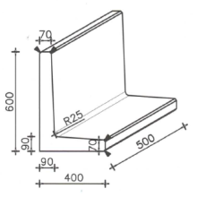 Betonnen L-element 50x40x60 zwart