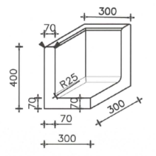 Betonnen L-hoekelement 30x30x40 zwart